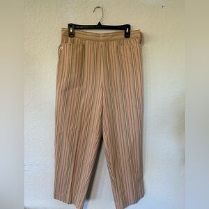 Talbots Retro Striped Tan and Pink Capris, Preppy Casual, 100% Cotton